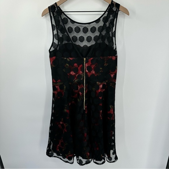 Betsey Johnson 10 Dress Floral Polka Dot Retro Rose Fit & Flare Mini Mesh Lace - Picture 3 of 11
